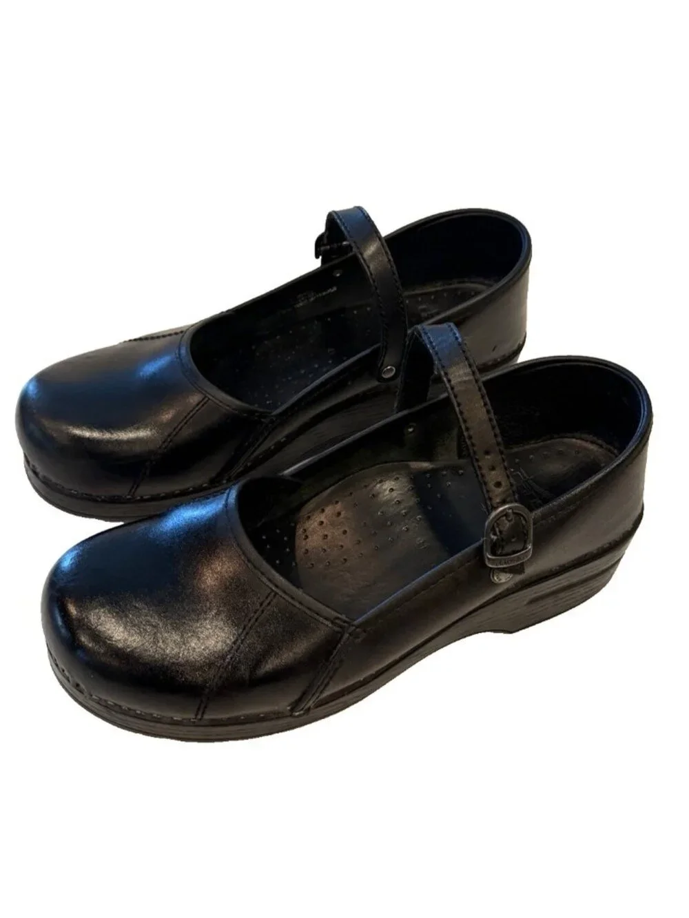 Dansko Women's Black Leather Mary Jane Clog Mules Strap Buckle Comfort Size 41